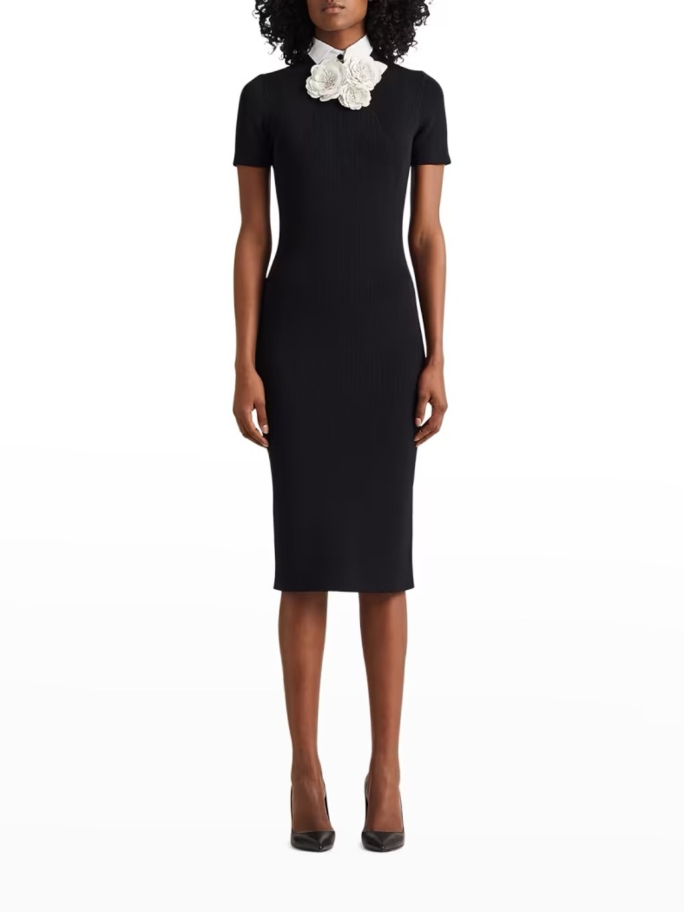 Ralph Lauren Collection
Leather Floral Applique Collared Knit Midi Dress - Picture 2 of 2